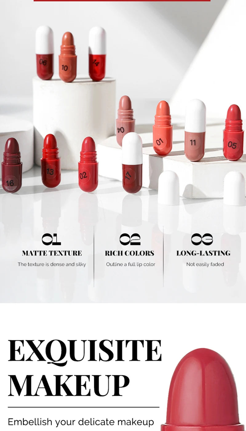 MAGIC CASA 18-Color Capsule Lipstick Set - Mini Matte, Long-lasting, Waterproof, Non-transfer，Soft matte finish