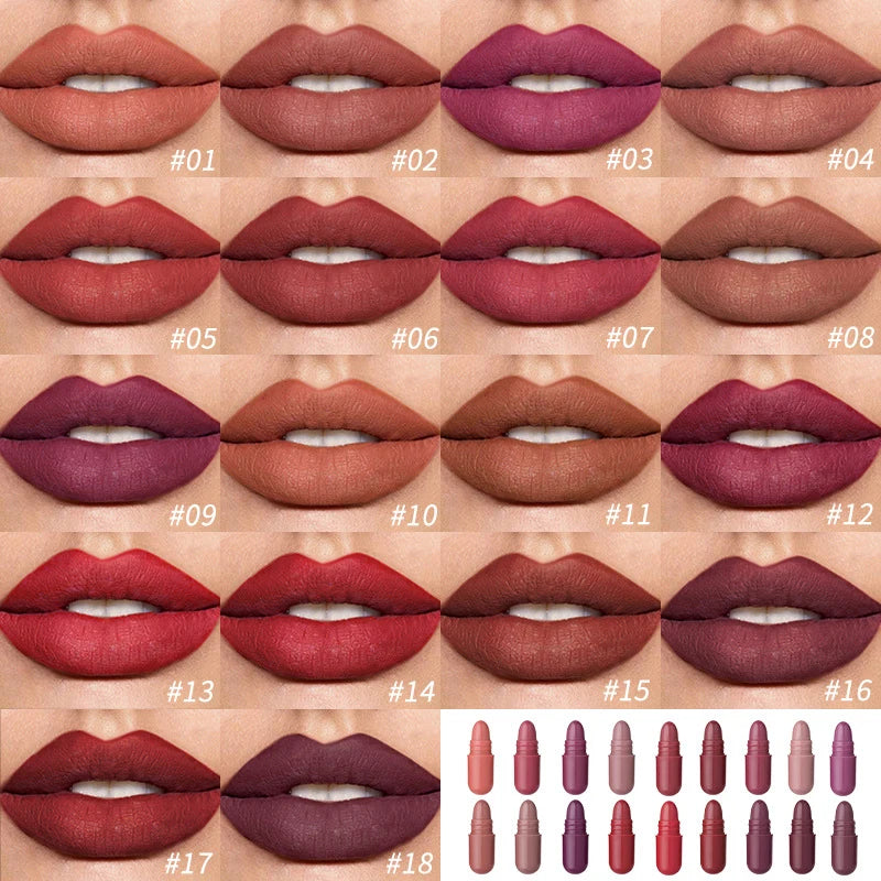 MAGIC CASA 18-Color Capsule Lipstick Set - Mini Matte, Long-lasting, Waterproof, Non-transfer，Soft matte finish