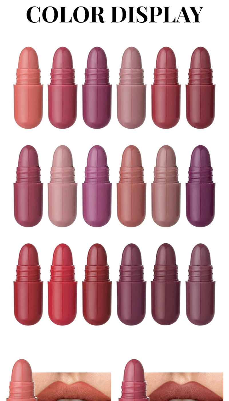 MAGIC CASA 18-Color Capsule Lipstick Set - Mini Matte, Long-lasting, Waterproof, Non-transfer，Soft matte finish
