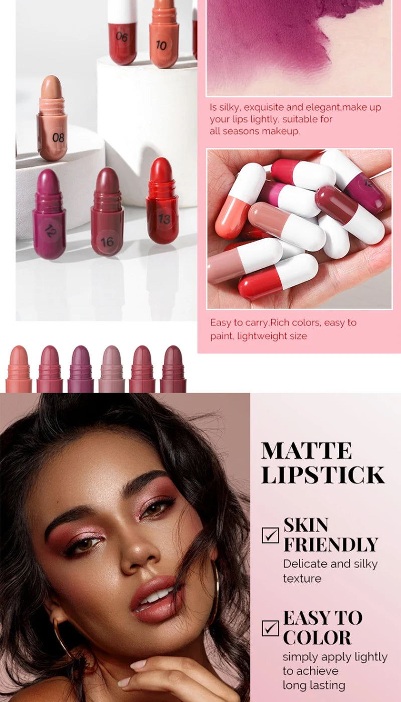 MAGIC CASA 18-Color Capsule Lipstick Set - Mini Matte, Long-lasting, Waterproof, Non-transfer，Soft matte finish